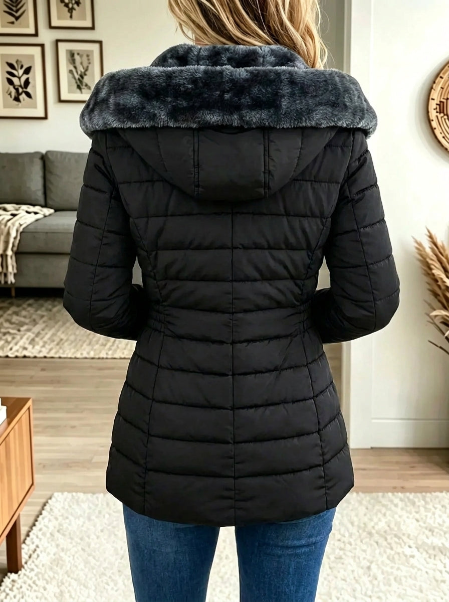 Women's Faux Fur Hooded Slim Quilted Puffer Jacket