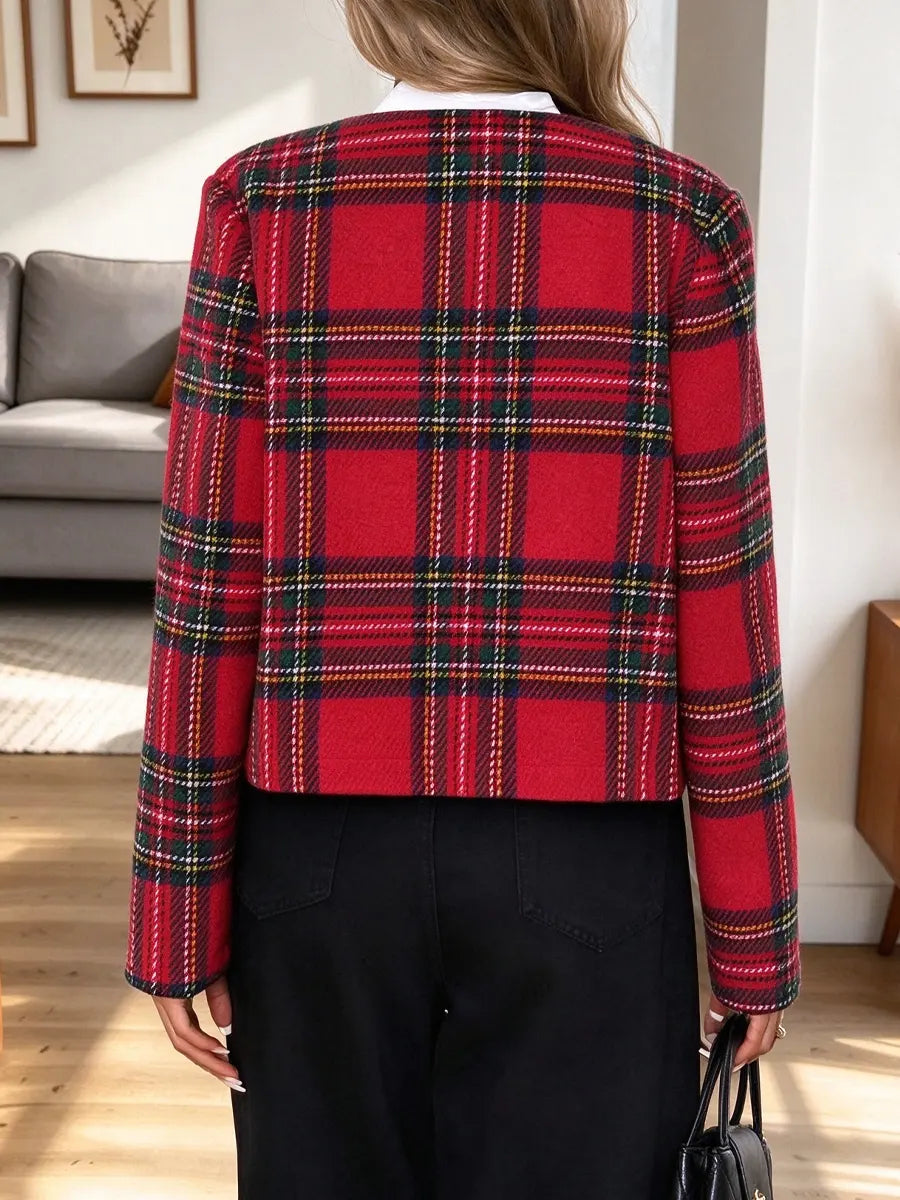 Vintage Chic Plaid Pattern Art Casual Stylish Long Sleeve Coat
