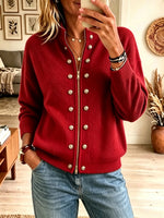 Women's Military Button Zip-Front Ribbed Cardigan