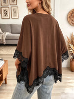 Vintage Elegant Suede Patchwork Lace Shirt