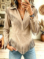Women's Western Fringe Suede Pointed Hem Top
