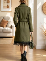 Retro Chic Lapel Wool Blend Lace Patchwork Art Casual Stylish Long Sleeve Coat