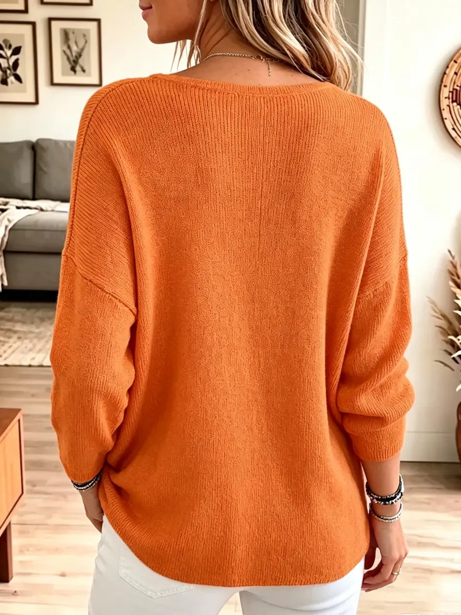 Vintage Pumpkin Pattern Knit Art Casual Stylish Long Sleeve Sweater