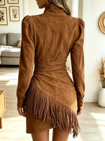 Vintage Chic Western Fringe Art Zip Casual Stylish Long Sleeve Dress