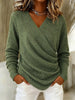 Women Surplice Wrap V‑Neck Draped Long Sleeve Knit Sweater