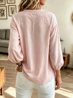 Retro Solid Color Art Casual Hollow Stylish Long Sleeve Cotton Linen Shirt