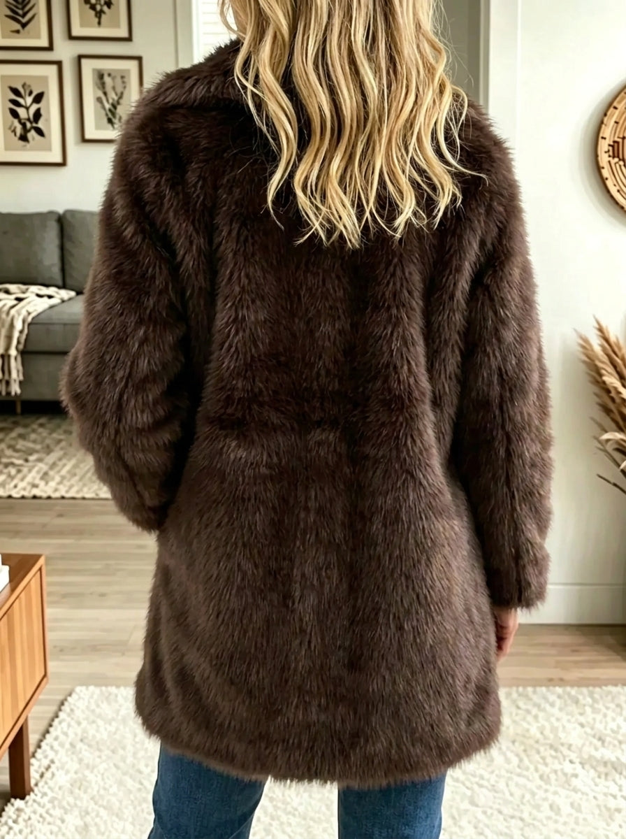 Women's Plush Faux Fur Notch Lapel Midi Coat