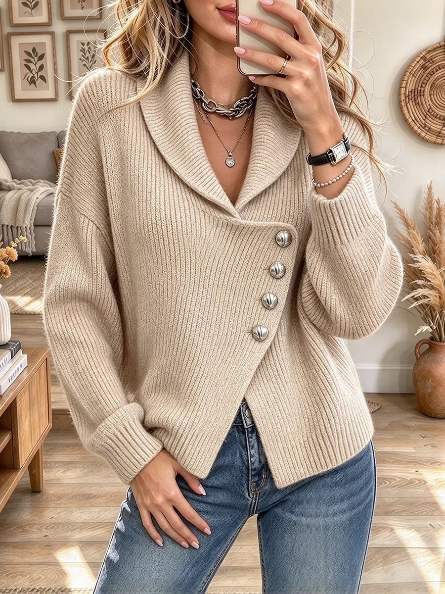 Women's Shawl Collar Asymmetric Knit Cardigan
