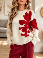 Retro Elegant Knit Floral Art Casual Stylish Long Sleeve Sweater