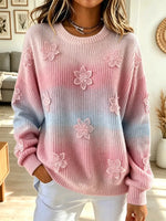 Vintage Gradient Floral Knit Art Casual Stylish Long Sleeve Sweater