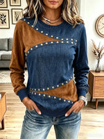 Retro Chic Denim Patchwork Art Casual Stylish Long Sleeve Shirt