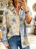 Retro Floral Pattern Art Print Casual Stylish Long Sleeve Cotton Linen Shirt