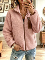 Retro Zip Fleece Pockets Art Casual Stylish Long Sleeve Coat