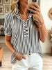 Retro Stripe Pattern Art Ruffle Casual Stylish Short Sleeve Shirt
