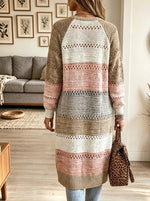 Women's Striped Open-Knit Longline Duster Cardigan