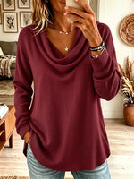 Women's Draped Cowl Neck Ribbed Knit Top