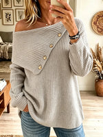 Women's Asymmetrical Button Foldover Collar Sweater