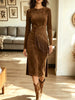 Retro Western Fringe Patchwork Art Casual Stylish Long Sleeve Midi Dress