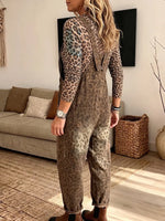 Vintage Elegant Leopard Print Washed Cotton Jumpsuit
