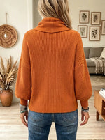 Women's Draped Turtleneck Asymmetrical Button Sweater