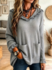 Vintage Elegant Waffle Knit Ruffled Pockets Hoodie Shirt