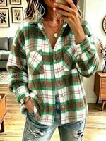 Vintage Plaid Pattern Art Casual Stylish Long Sleeve Lapel Fleece Coat