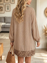 Women's Leopard Trim Striped Shirt Dres