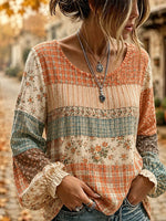 Women's Floral Plaid Striped Patchwork Tunic Blouse