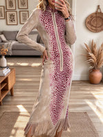 Women's Stand Collar Front Zipper Maxi Dress