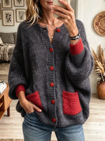 Women's Contrast Pocket Button-Front Knit Cardigan