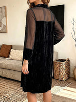 Women's Vintage Elegant Velvet Patchwork Sheer Mesh Dress