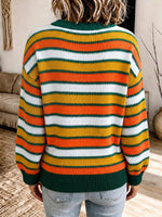 Retro Color Block Round Collar Art Casual Stylish Long Sleeve Sweater