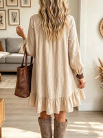 Women's Ruffle Hem Henley Gauze Babydoll Dress