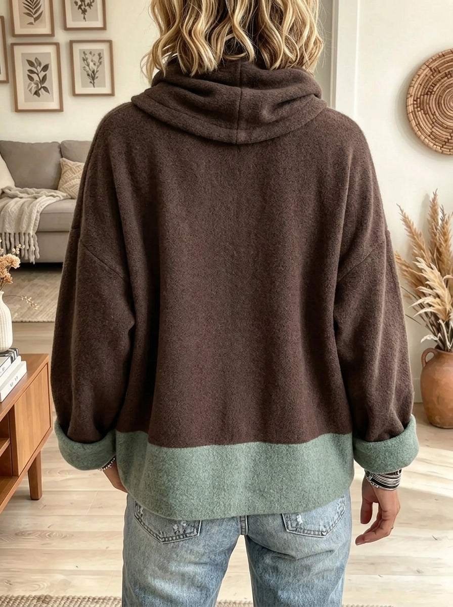 Women's Asymmetric Cowl Neck Colorblock Coat