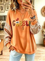 Retro Chicken Pattern Sequins Art Print Casual Long Sleeve Sweatshirt