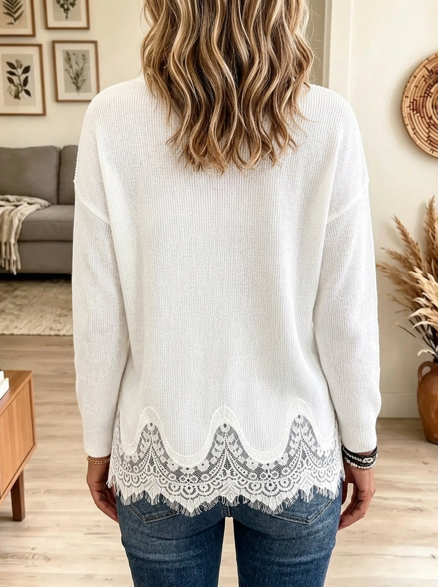 Women's Scalloped Lace Hem Knit Sweater