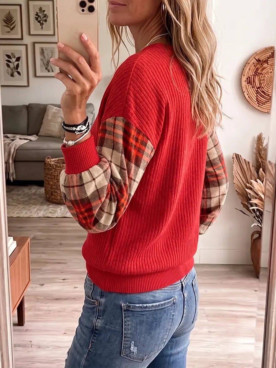 Vintage Elegant Knit Patchwork Plaid Shirt