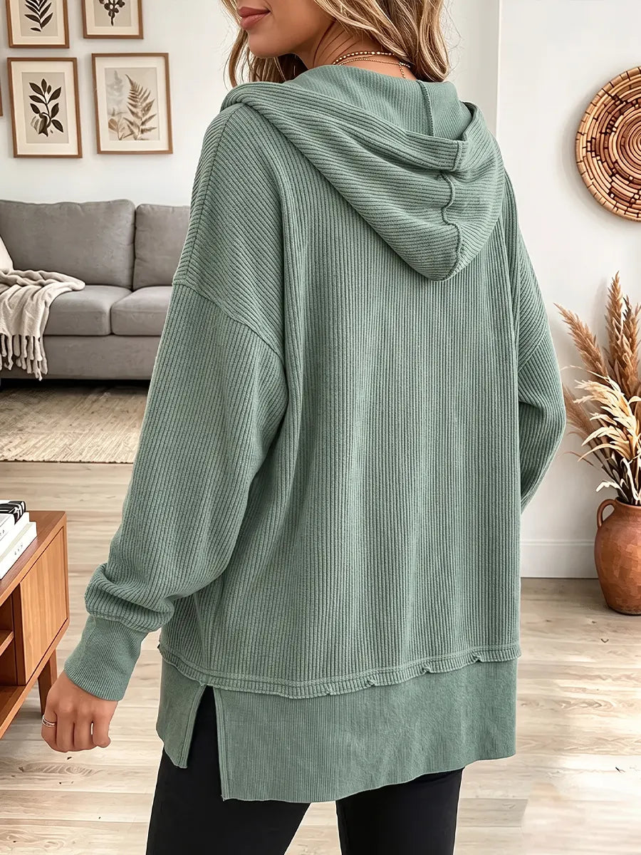 Vintage Elegant Textured Fabric Hooded Sweatshirt