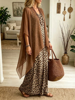 Women's Leopard Maxi Dress and Cardigan Set