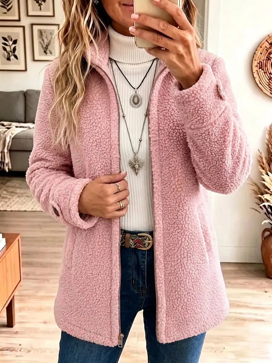 Retro Fleece Art Casual Stylish Long Sleeve Zip Coat