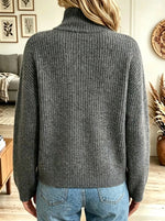 Women's High-Neck Tie-Belt Ribbed Knit Cardigan