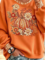 Vintage Pumpkin Autumn Pattern Art Casual Stylish Long Sleeve Sweatshirt