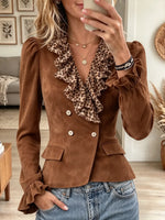 Women's Leopard Ruffle Suede Blazer