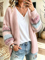 Women's Striped Color-block Mohair Cardigan Sweater