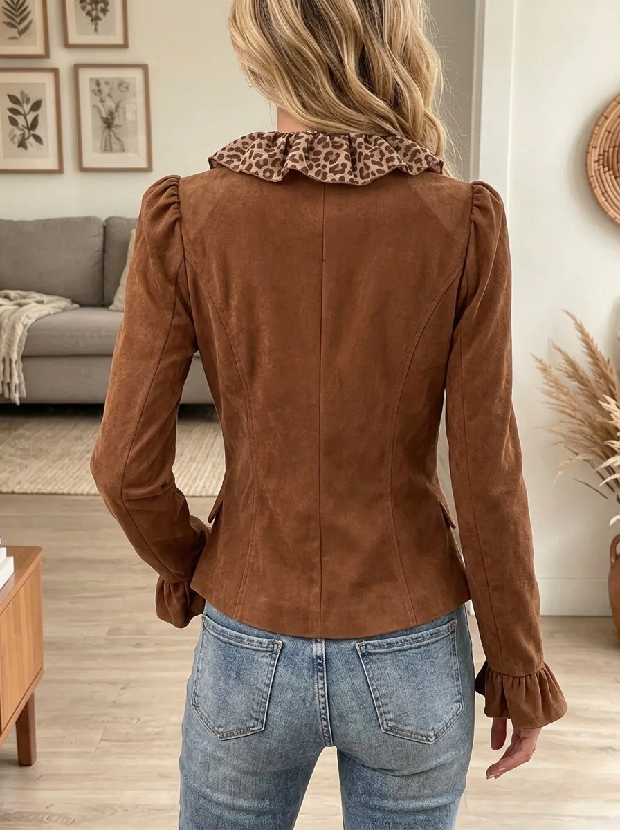 Women's Leopard Ruffle Suede Blazer