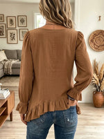 Women's Ruffled Hem Button-Front Gauze Blouse