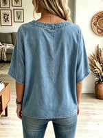 Women's V-Neck Crossover Hem Denim Top