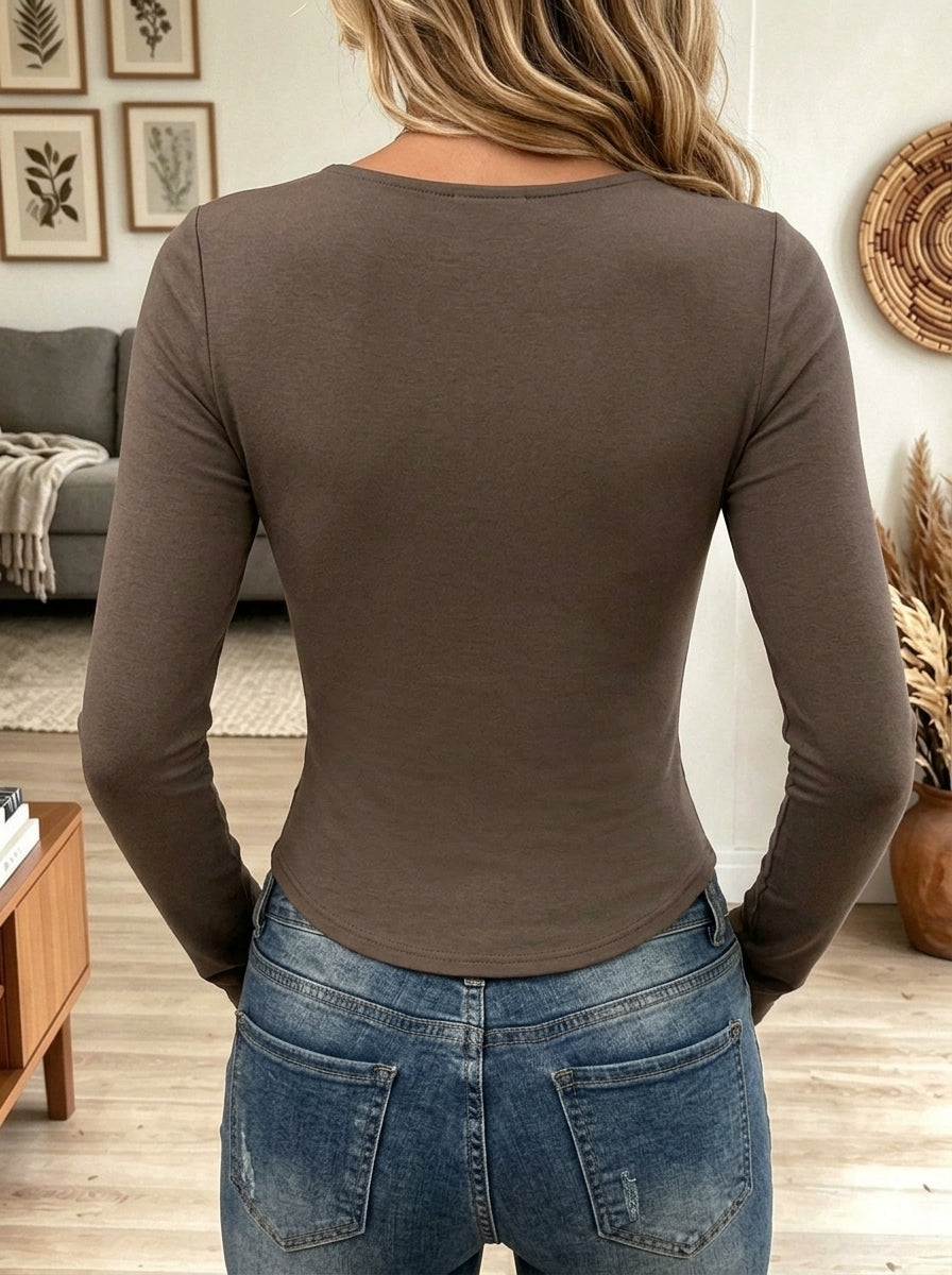 Women's Vintage Square Neck Double Breasted Long Sleeve Slim Fit Bodice Tops