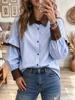 Retro Elegant Chic Lapel Stripe Art Casual Stylish Long Sleeve Shirt