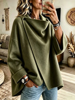 Women's Asymmetrical Button Wrap Collar Poncho Sweater